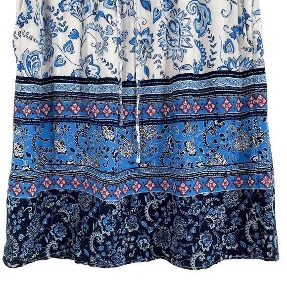 Loft Petites Blue White Border Floral & Paisley Drawstring Lined Skirt - Sz MP - Picture 6 of 13